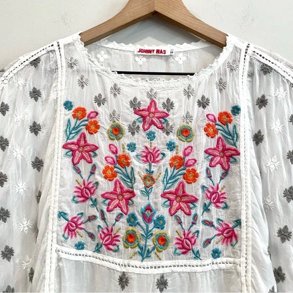 Johnny Was Colorful Floral Eyelet Embroidered Top - Picture 3 of 11